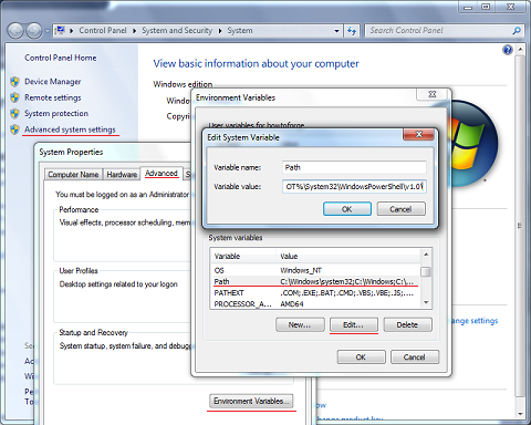 configuración de la variable de entorno en el interior de Windows 7