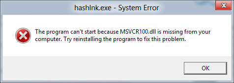 Fix for: The program can't start because MSVCR100.dll is missing from your computer.