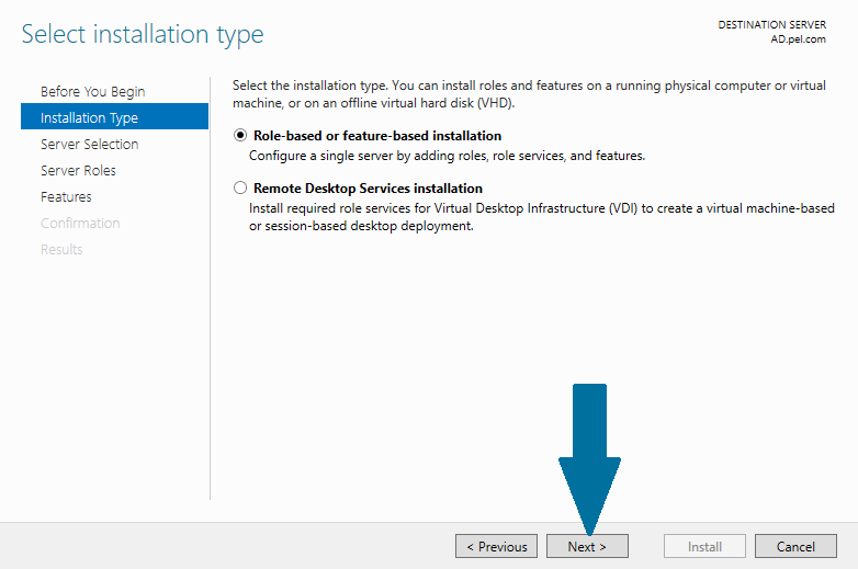 Choose Role-based or feature-based installation