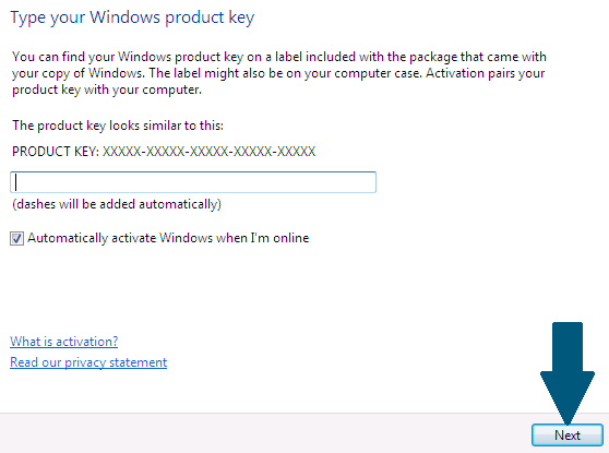 Enter the Windows License Key