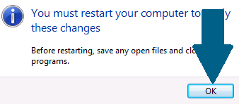 Restart the computer to apply the changes