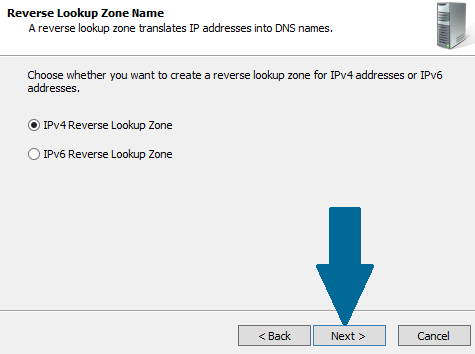 Choose IPv4 Reverse Lookup Zone