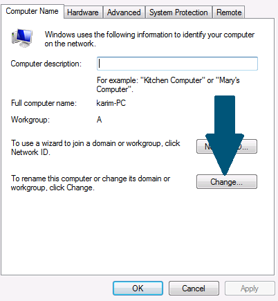 Click on the button to rename the computer