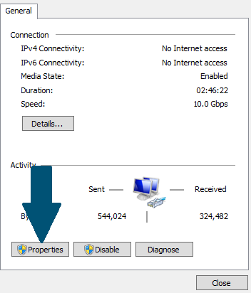 Click on the Network Properties