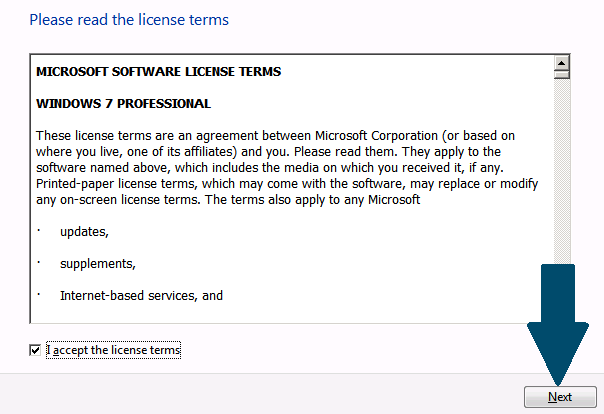 Accept the Windows Licence