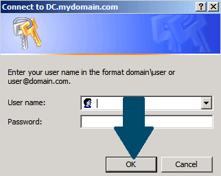 Enter the user name and password of WDS server