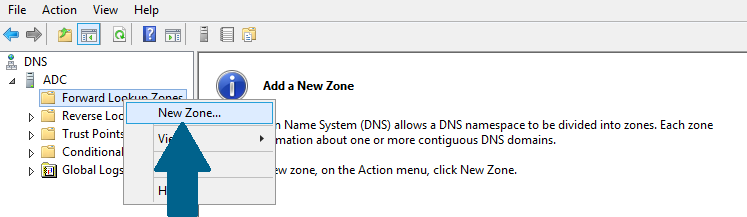 Add a zone in the secondary DNS manager