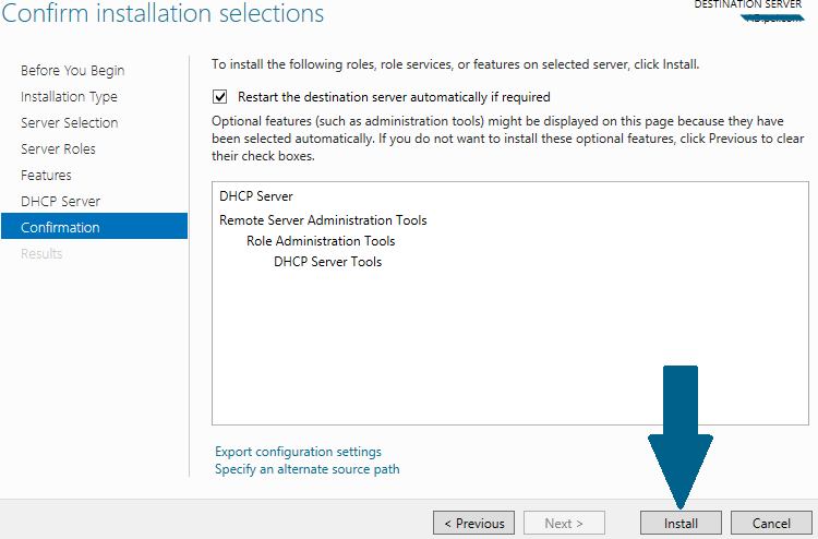 Confirm installation of DHCP Server