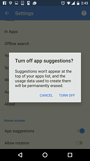 Turn off app suggestions