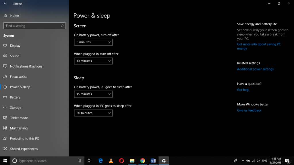 Power & Sleep Settings