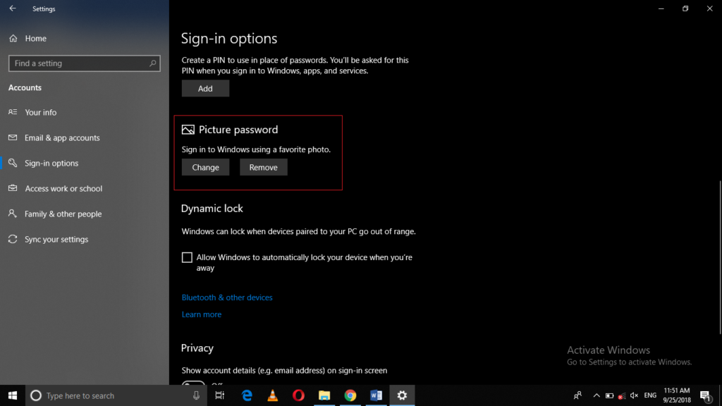 Picture password setup finished