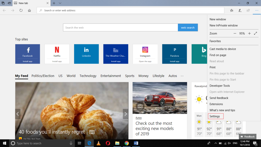 Open the Browser menu by clicking on the three dots in the upper right corner.