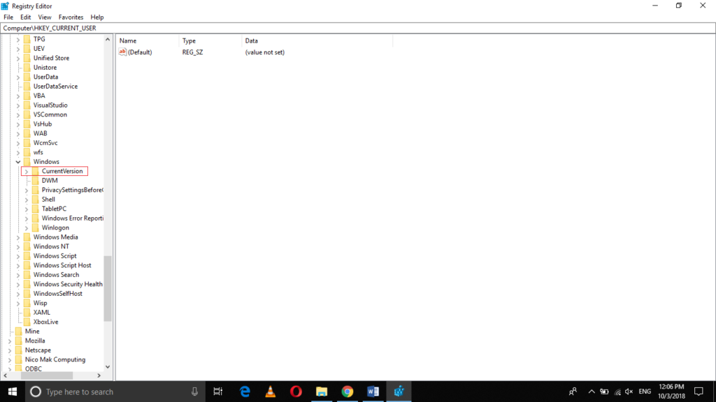 Registry: HKEY_CURRENT_USER > Software > Microsoft > Windows