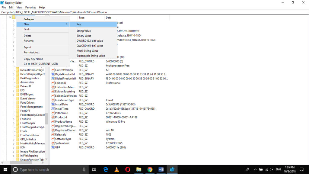 Add new registry key