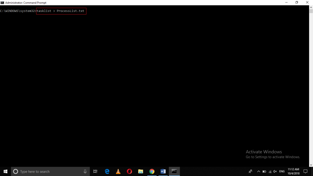 Send result of tasklist command to a text file