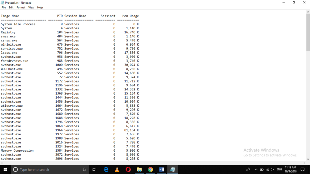 Task list file opened in editor