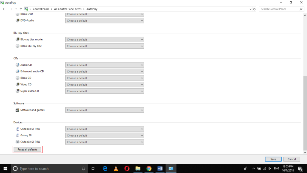 Ho to restore AutoPlay defaults