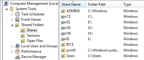List of shared Windows Folders