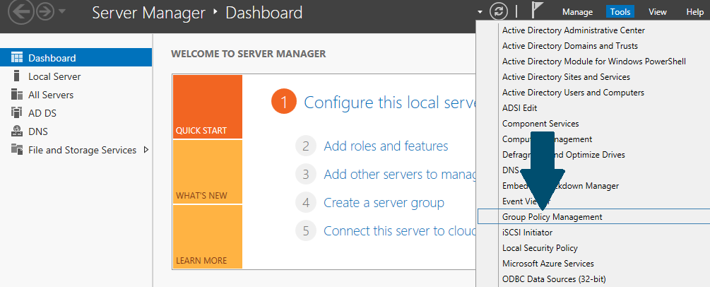 Open server manager dashboard