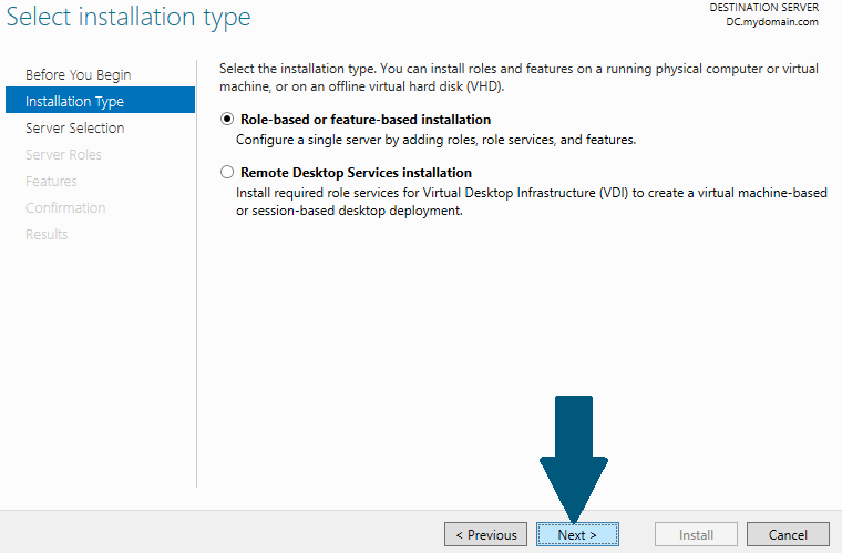 Select Role-based or feature-based installation.