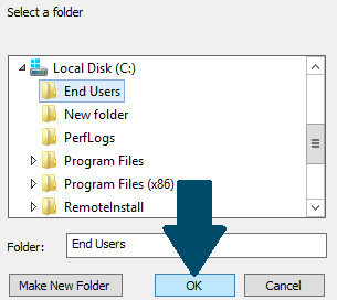 Click ok to accept the selected folder