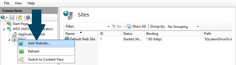 Add website in IIS
