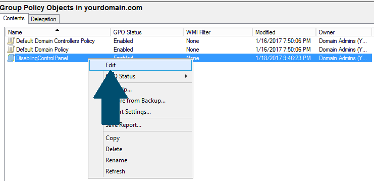 Right-click the GPO