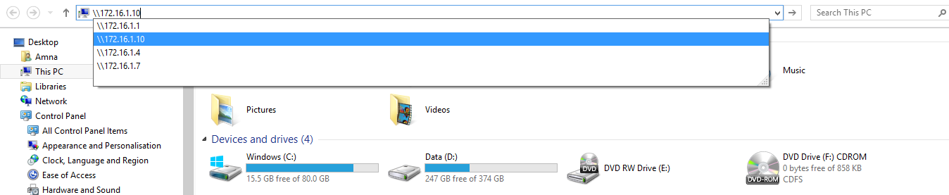 Connect to the other PC in file explorer