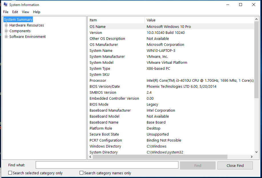 Detailed system information view