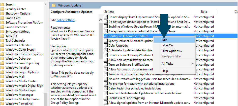 Configure Automatic Updates policy