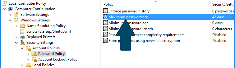 Maximum password age policy