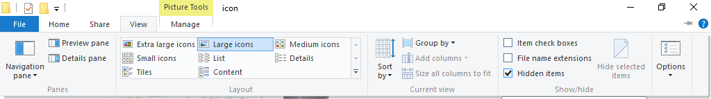 Show hidden files and folders in Windows file explorer