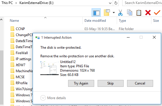 Unable to copy data to USB drive