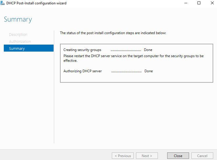 DHCP configuration is finished