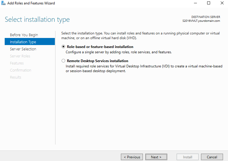 Choose Role-based or feature-based installation