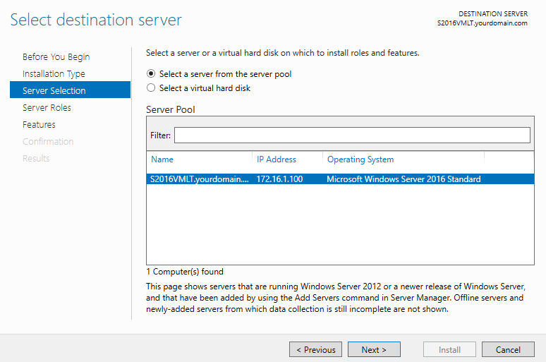 Choose the server on which you want to configure DHCP