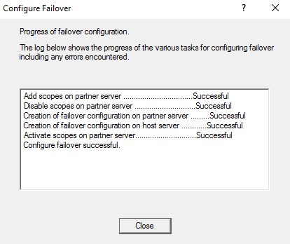 Close Failover Configuration Dialog