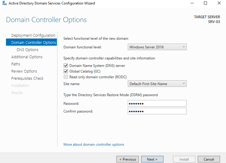 Domain controller options
