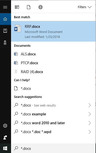 Using file search box in Windows 10