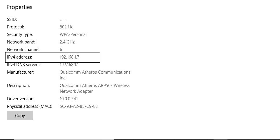 Wireless network properties