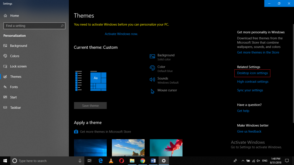 Windows Desktop icon settings