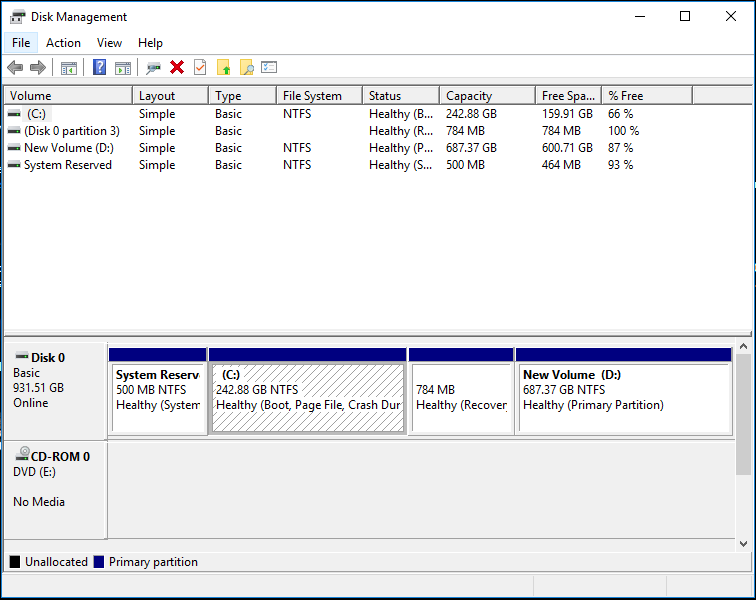 Disk Management Window