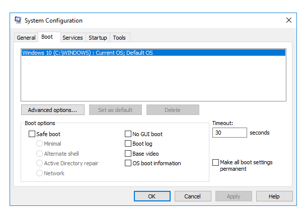 System configuration Boot tab