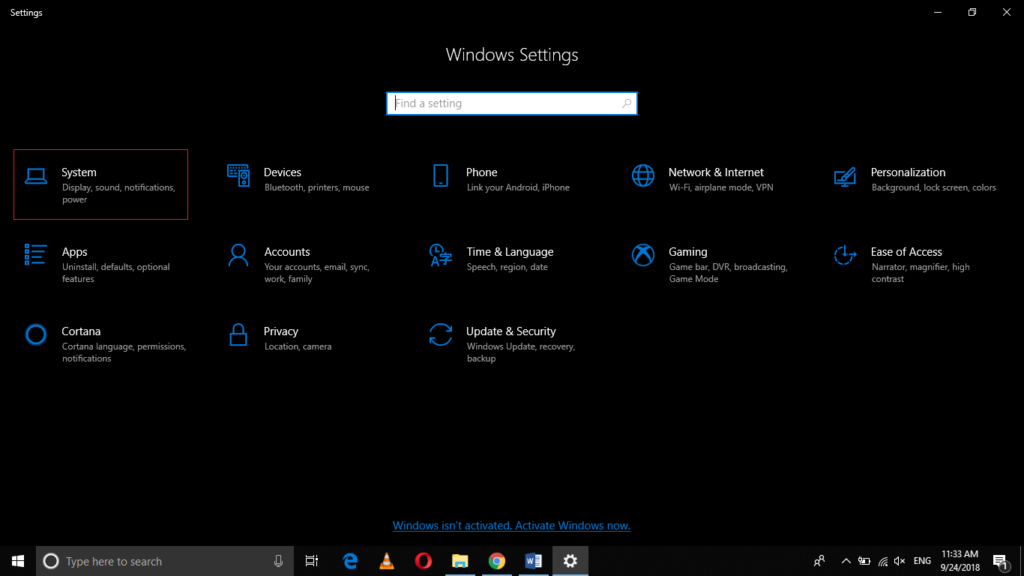 Windows 10 System settings