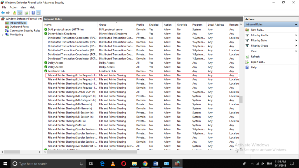 File and Printer Sharing (Echo Request – ICMPv4 – In)