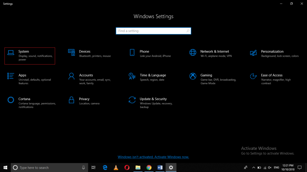 Open Windows 10 Settings