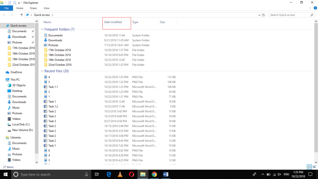 Date Modified column in File Explorer