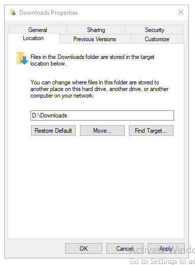 New Downloads folder has been configured