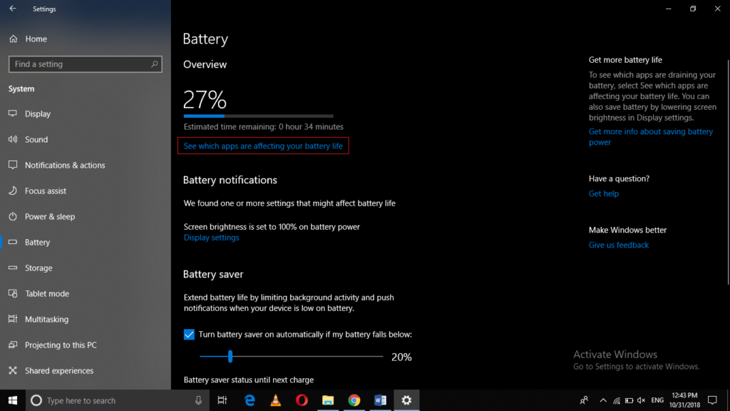 Battery usage by application