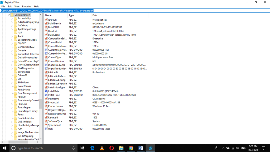 Content of CurrentVersion folder in Windows Registry